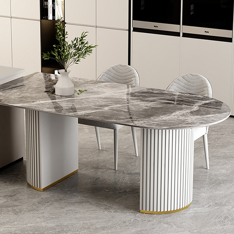 Free Form Sintered Stone Dining Table Luxury Table with Double Pedestal Clearhalo ' dining_table' 'Dining Tables & Seating' 'Dining Tables' 'furn' 'furn_dining_table' 'Furniture' 'furniture_dining_table' 'Kitchen & Dining Furniture' 'kitchen&dining_furn' 'kitchen' 'kitchen_dining_table' 4599942