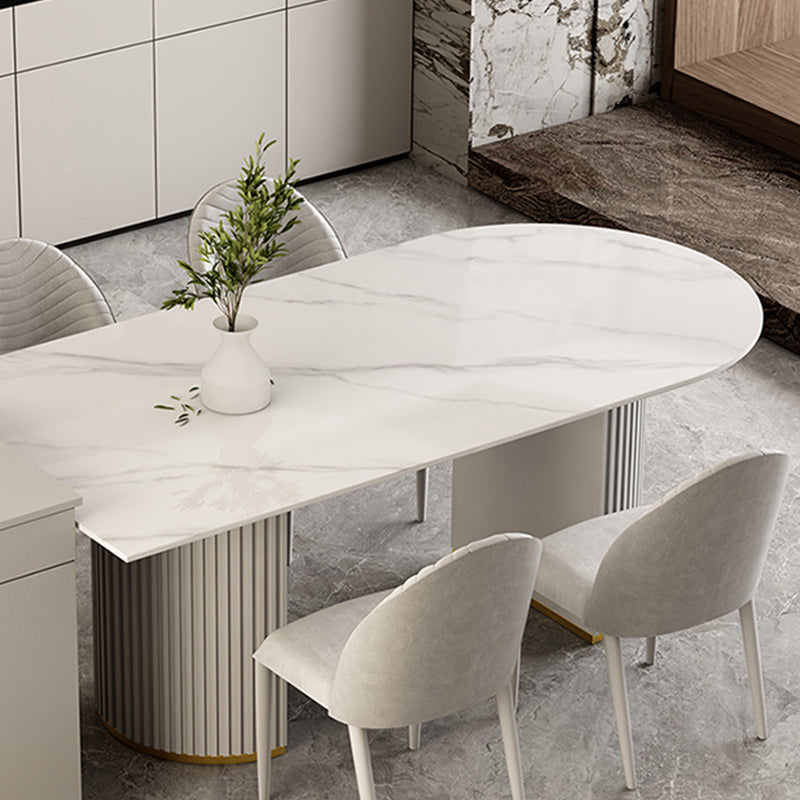 Free Form Sintered Stone Dining Table Luxury Table with Double Pedestal Clearhalo ' dining_table' 'Dining Tables & Seating' 'Dining Tables' 'furn' 'furn_dining_table' 'Furniture' 'furniture_dining_table' 'Kitchen & Dining Furniture' 'kitchen&dining_furn' 'kitchen' 'kitchen_dining_table' 4599943
