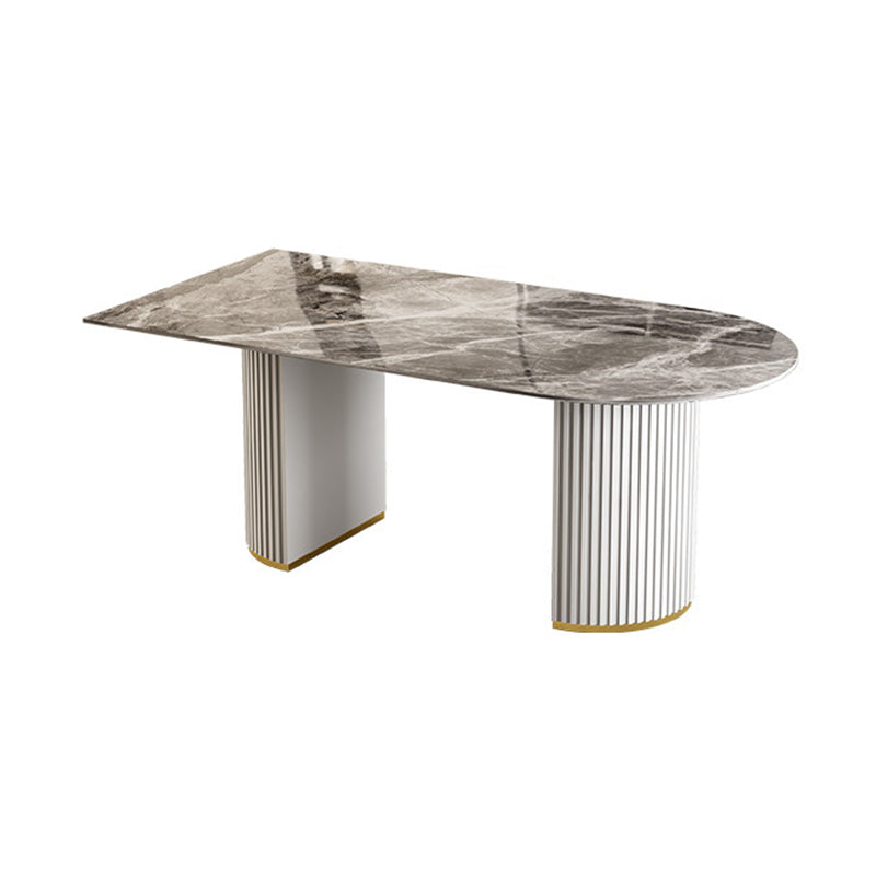 Free Form Sintered Stone Dining Table Luxury Table with Double Pedestal Gray Without Chairs Clearhalo ' dining_table' 'Dining Tables & Seating' 'Dining Tables' 'furn' 'furn_dining_table' 'Furniture' 'furniture_dining_table' 'Kitchen & Dining Furniture' 'kitchen&dining_furn' 'kitchen' 'kitchen_dining_table' 4599945