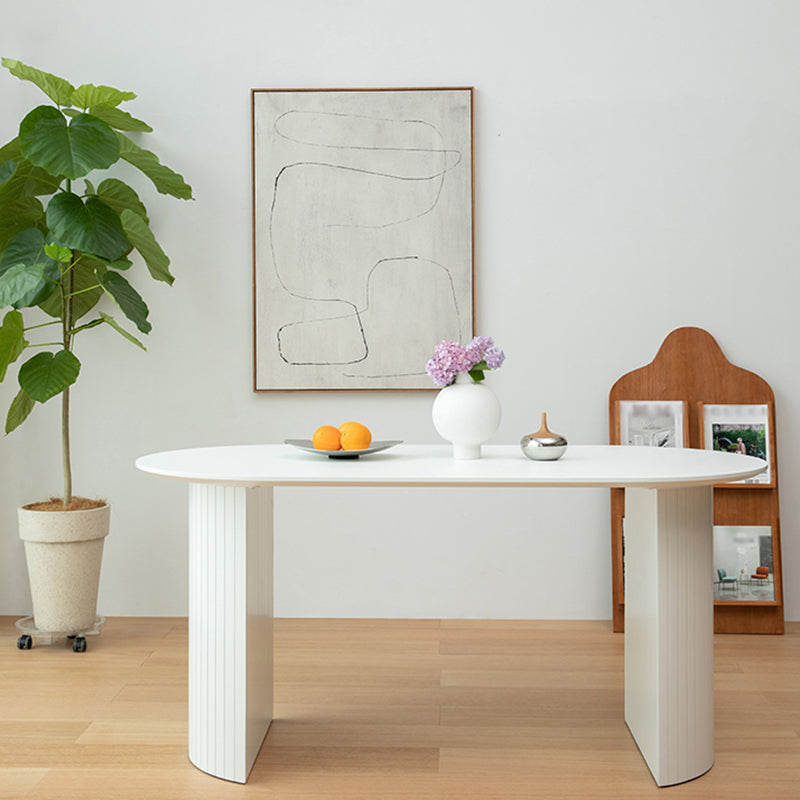 Pine Wood Contemporary Oval Dining Table Wood Top Table for Dining Room White 55.1"L x 27.6"W x 29.5"H Without Chairs Clearhalo ' dining_table' 'Dining Tables & Seating' 'Dining Tables' 'furn' 'furn_dining_table' 'Furniture' 'furniture_dining_table' 'Kitchen & Dining Furniture' 'kitchen&dining_furn' 'kitchen' 'kitchen_dining_table' 4599953