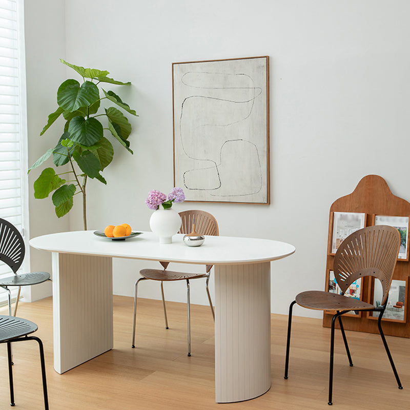 Pine Wood Contemporary Oval Dining Table Wood Top Table for Dining Room White 63"L x 31.5"W x 29.5"H Without Chairs Clearhalo ' dining_table' 'Dining Tables & Seating' 'Dining Tables' 'furn' 'furn_dining_table' 'Furniture' 'furniture_dining_table' 'Kitchen & Dining Furniture' 'kitchen&dining_furn' 'kitchen' 'kitchen_dining_table' 4599954