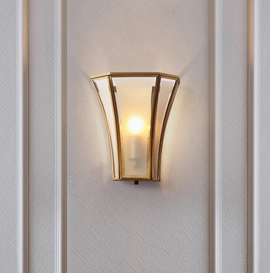 Gold Finish Geometric Wall Lamp Traditional Metal and Hand Blown Glass 1 Bulb Wall Light Sconce Clearhalo 'Wall Lamps & Sconces' 'Wall Lights' Lighting' 45