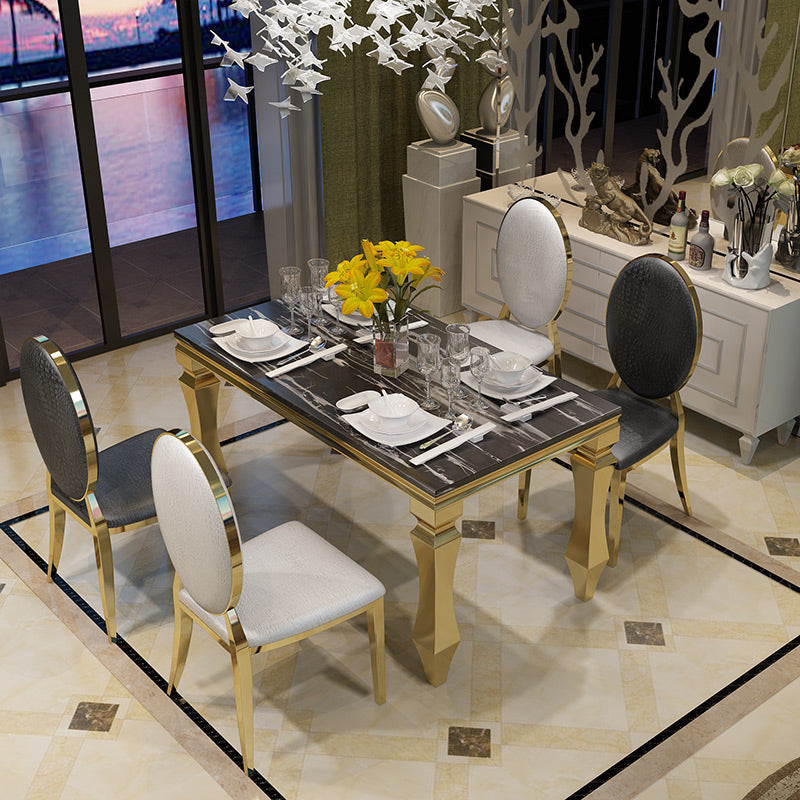 Metal Traditional Luxury Rectangle Indoor Table Marble Table with 4 Legs Black Without Chairs Clearhalo ' dining_table' 'Dining Tables & Seating' 'Dining Tables' 'furn' 'furn_dining_table' 'Furniture' 'furniture_dining_table' 'Kitchen & Dining Furniture' 'kitchen&dining_furn' 'kitchen' 'kitchen_dining_table' 4600009