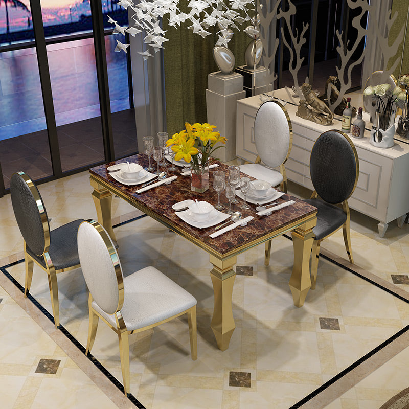 Metal Traditional Luxury Rectangle Indoor Table Marble Table with 4 Legs Red Without Chairs Clearhalo ' dining_table' 'Dining Tables & Seating' 'Dining Tables' 'furn' 'furn_dining_table' 'Furniture' 'furniture_dining_table' 'Kitchen & Dining Furniture' 'kitchen&dining_furn' 'kitchen' 'kitchen_dining_table' 4600010
