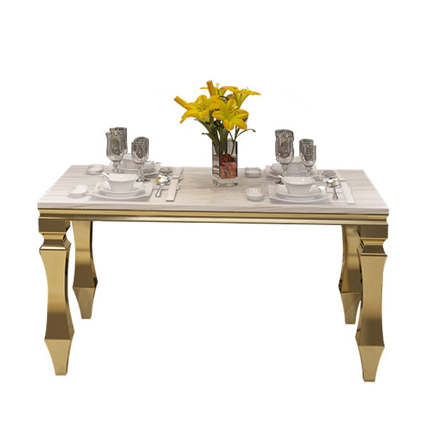Metal Traditional Luxury Rectangle Indoor Table Marble Table with 4 Legs White Without Chairs Clearhalo ' dining_table' 'Dining Tables & Seating' 'Dining Tables' 'furn' 'furn_dining_table' 'Furniture' 'furniture_dining_table' 'Kitchen & Dining Furniture' 'kitchen&dining_furn' 'kitchen' 'kitchen_dining_table' 4600012