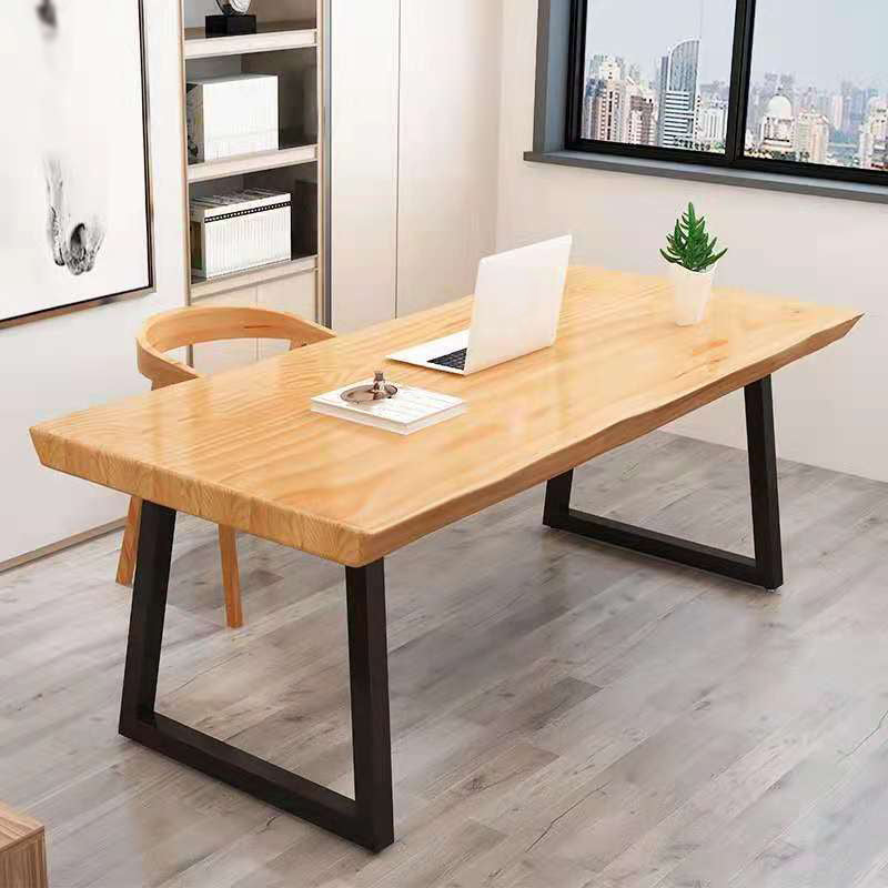 Solid Wood Top Dining Table Industrial Rectangle Table with Sled Base Natural 63"L x 27.6"W x 29.5"H Without Chairs Clearhalo ' dining_table' 'Dining Tables & Seating' 'Dining Tables' 'furn' 'furn_dining_table' 'Furniture' 'furniture_dining_table' 'Kitchen & Dining Furniture' 'kitchen&dining_furn' 'kitchen' 'kitchen_dining_table' 4600021