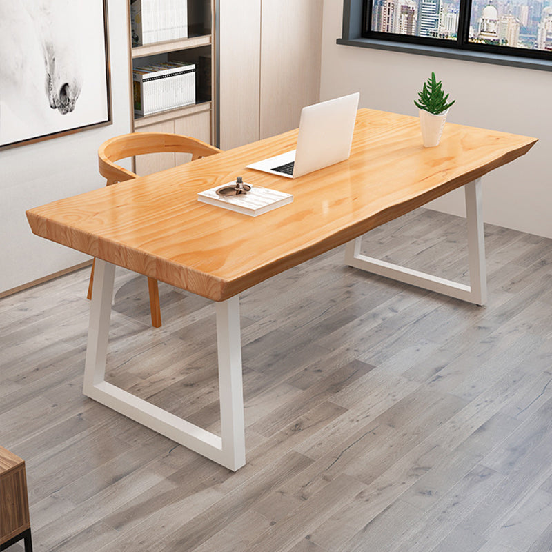 Solid Wood Top Dining Table Industrial Rectangle Table with Sled Base Natural 55.1"L x 27.6"W x 29.5"H Without Chairs Clearhalo ' dining_table' 'Dining Tables & Seating' 'Dining Tables' 'furn' 'furn_dining_table' 'Furniture' 'furniture_dining_table' 'Kitchen & Dining Furniture' 'kitchen&dining_furn' 'kitchen' 'kitchen_dining_table' 4600024