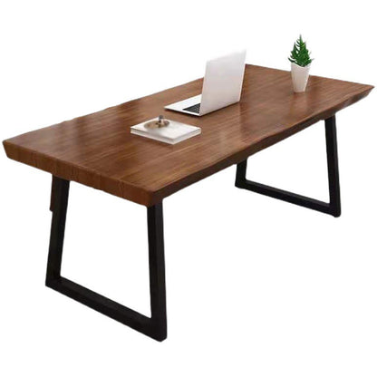 Solid Wood Top Dining Table Industrial Rectangle Table with Sled Base Brown Without Chairs Clearhalo ' dining_table' 'Dining Tables & Seating' 'Dining Tables' 'furn' 'furn_dining_table' 'Furniture' 'furniture_dining_table' 'Kitchen & Dining Furniture' 'kitchen&dining_furn' 'kitchen' 'kitchen_dining_table' 4600025