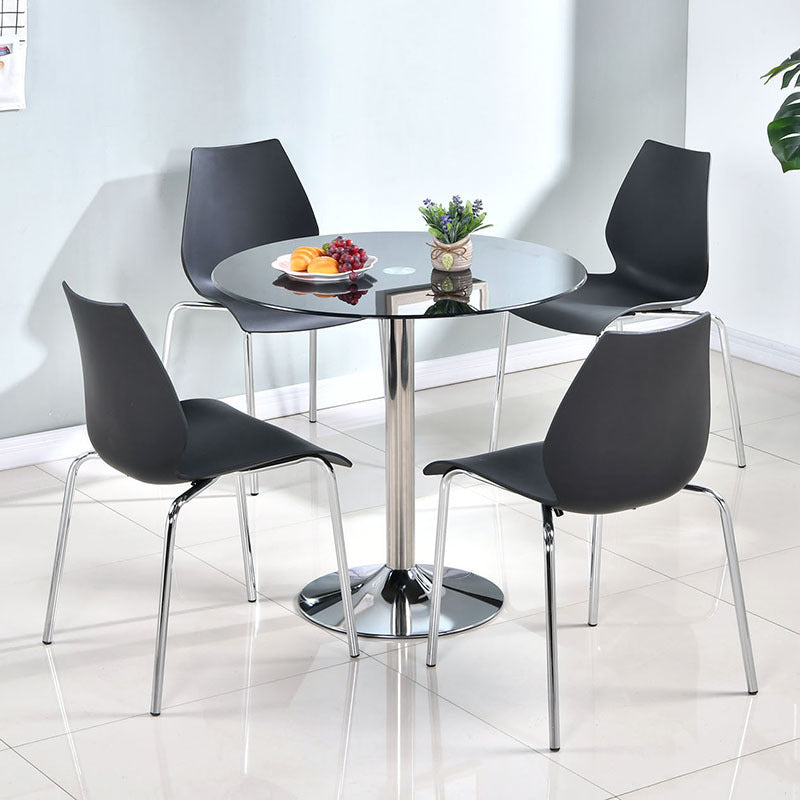 Glass Top Dining Table Modern Round Dining Table with Pedestal Base Black Clearhalo ' dining_table' 'Dining Tables & Seating' 'Dining Tables' 'Furniture' 'furniture_dining_table' 'Kitchen & Dining Furniture' 'kitchen&dining_furn' 'kitchen' 'kitchen_dining_table' 4600037