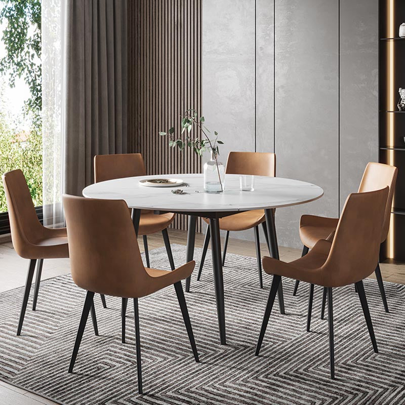 Stone Contemporary Round Dinner Table Matte Finish 4 Legs Table for Home White 47.2"L x 47.2"W x 29.5"H Without Chairs Clearhalo ' dining_table' 'Dining Tables & Seating' 'Dining Tables' 'furn' 'furn_dining_table' 'Furniture' 'furniture_dining_table' 'Kitchen & Dining Furniture' 'kitchen&dining_furn' 'kitchen' 'kitchen_dining_table' 4600058
