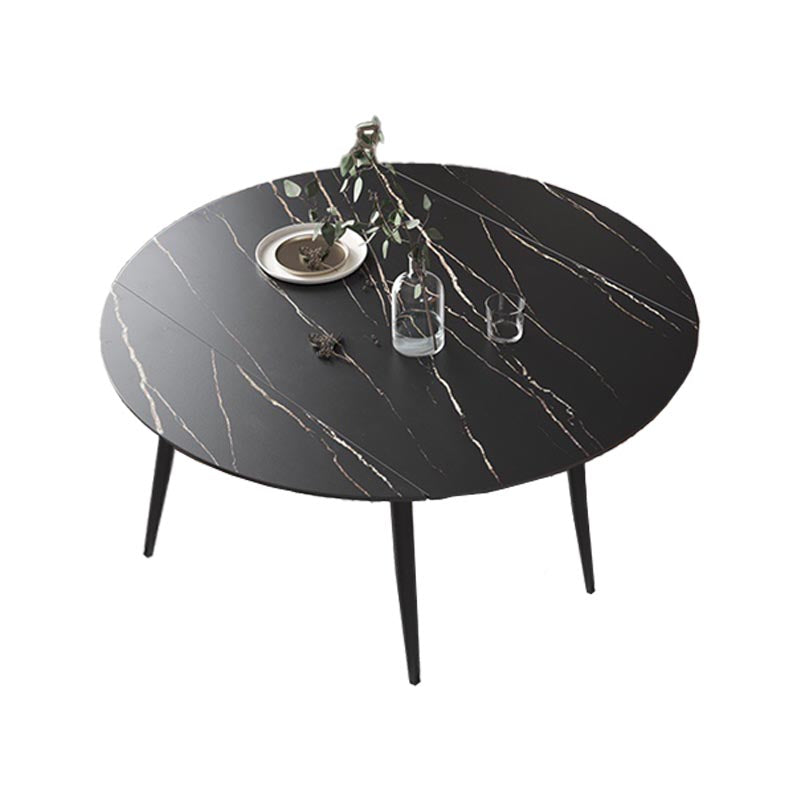 Stone Contemporary Round Dinner Table Matte Finish 4 Legs Table for Home Black Gold 59.1"L x 59.1"W x 29.5"H Without Chairs Clearhalo ' dining_table' 'Dining Tables & Seating' 'Dining Tables' 'furn' 'furn_dining_table' 'Furniture' 'furniture_dining_table' 'Kitchen & Dining Furniture' 'kitchen&dining_furn' 'kitchen' 'kitchen_dining_table' 4600059