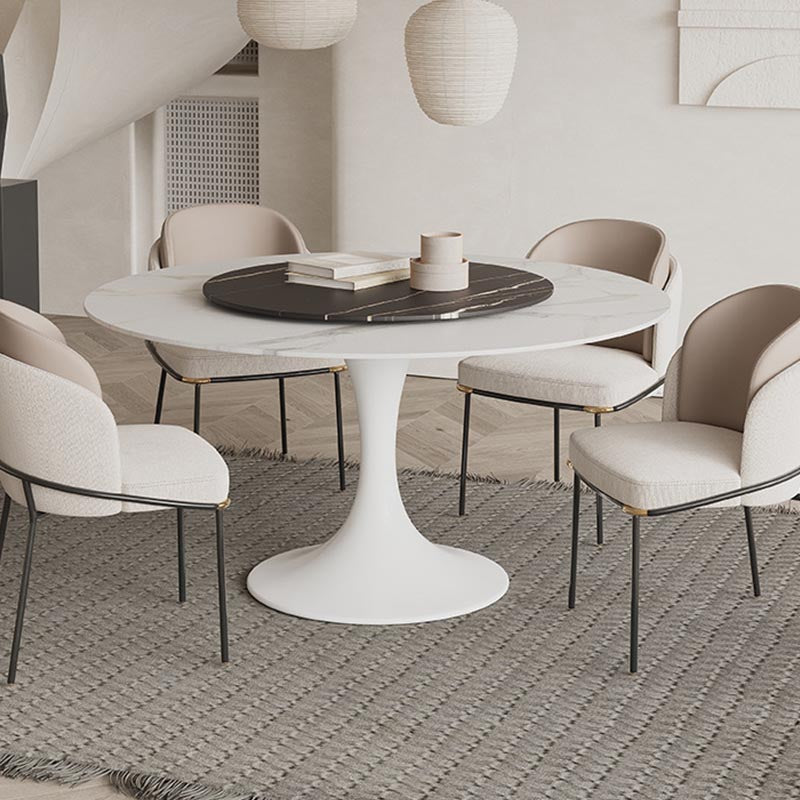 Stone Contemporary Round Dining Table Matte Finish Tulip Table for Home White Gold Clearhalo ' dining_table' 'Dining Tables & Seating' 'Dining Tables' 'furn' 'furn_dining_table' 'Furniture' 'furniture_dining_table' 'Kitchen & Dining Furniture' 'kitchen&dining_furn' 'kitchen' 'kitchen_dining_table' 4600072