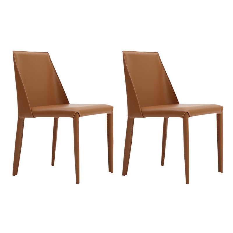 Contemporary Armless Leather Dining Chair Metal Dining Room Chairs Brown 2 Piece Set Clearhalo ' kitchen&dining_furn' 'Dining Chairs' 'Dining Tables & Seating' 'dining_chair' 'furn' 'furn_dining_chair' 'Furniture' 'furniture_dining_chair' 'Kitchen & Dining Furniture' 'kitchen' 4600131