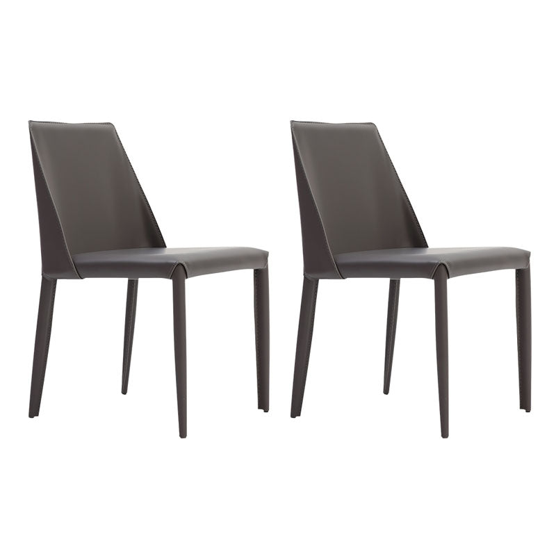 Contemporary Armless Leather Dining Chair Metal Dining Room Chairs Dark Gray 2 Piece Set Clearhalo ' kitchen&dining_furn' 'Dining Chairs' 'Dining Tables & Seating' 'dining_chair' 'furn' 'furn_dining_chair' 'Furniture' 'furniture_dining_chair' 'Kitchen & Dining Furniture' 'kitchen' 4600135