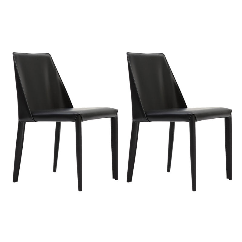 Contemporary Armless Leather Dining Chair Metal Dining Room Chairs Black 2 Piece Set Clearhalo ' kitchen&dining_furn' 'Dining Chairs' 'Dining Tables & Seating' 'dining_chair' 'furn' 'furn_dining_chair' 'Furniture' 'furniture_dining_chair' 'Kitchen & Dining Furniture' 'kitchen' 4600136