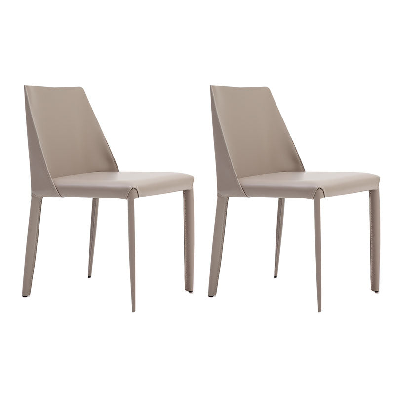 Contemporary Armless Leather Dining Chair Metal Dining Room Chairs Light Gray 2 Piece Set Clearhalo ' kitchen&dining_furn' 'Dining Chairs' 'Dining Tables & Seating' 'dining_chair' 'furn' 'furn_dining_chair' 'Furniture' 'furniture_dining_chair' 'Kitchen & Dining Furniture' 'kitchen' 4600138