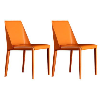 Contemporary Armless Leather Dining Chair Metal Dining Room Chairs Orange 2 Piece Set Clearhalo ' kitchen&dining_furn' 'Dining Chairs' 'Dining Tables & Seating' 'dining_chair' 'furn' 'furn_dining_chair' 'Furniture' 'furniture_dining_chair' 'Kitchen & Dining Furniture' 'kitchen' 4600140