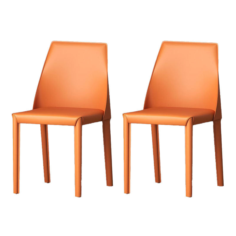 Contemporary Faux Leather Dining Chair Metal Dining Armless Chairs for Home Use Orange 2 Piece Set Clearhalo ' kitchen&dining_furn' 'Dining Chairs' 'Dining Tables & Seating' 'dining_chair' 'furn' 'furn_dining_chair' 'Furniture' 'furniture_dining_chair' 'Kitchen & Dining Furniture' 'kitchen' 4600278