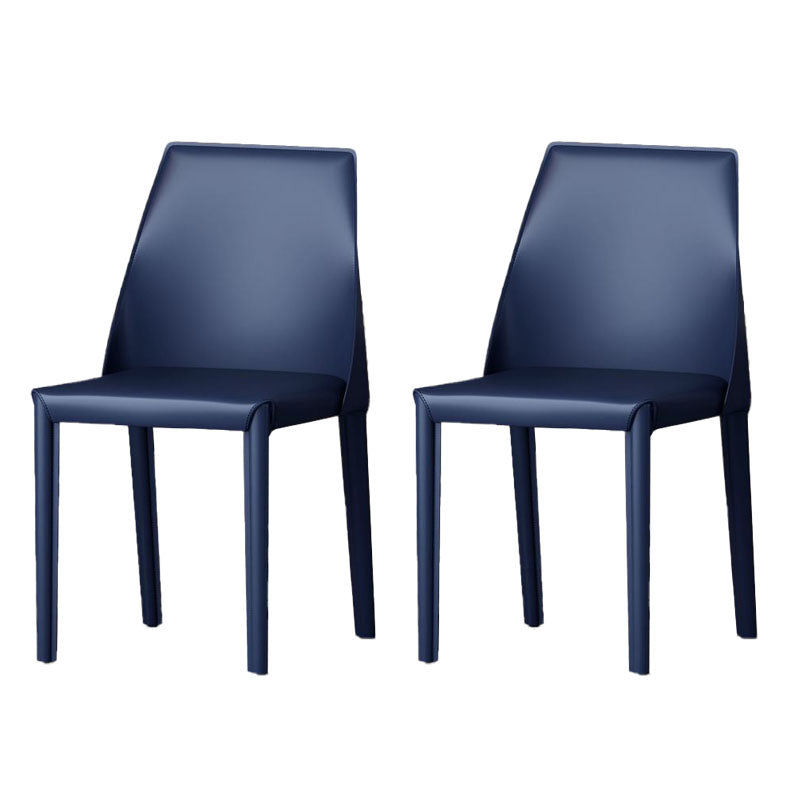 Contemporary Faux Leather Dining Chair Metal Dining Armless Chairs for Home Use Dark Blue 2 Piece Set Clearhalo ' kitchen&dining_furn' 'Dining Chairs' 'Dining Tables & Seating' 'dining_chair' 'furn' 'furn_dining_chair' 'Furniture' 'furniture_dining_chair' 'Kitchen & Dining Furniture' 'kitchen' 4600294
