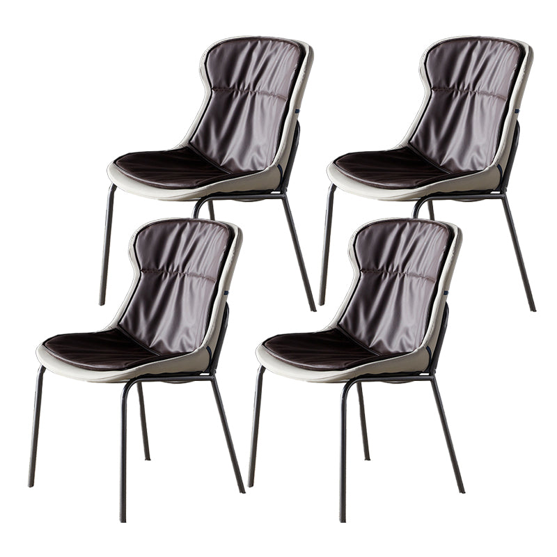 Metal Industrial Indoor-Outdoor Chairs Solid Back Side Chair Dark Brown 4 Piece Set Silver Clearhalo ' kitchen&dining_furn' 'Dining Chairs' 'Dining Tables & Seating' 'dining_chair' 'furn' 'furn_dining_chair' 'Furniture' 'furniture_dining_chair' 'Kitchen & Dining Furniture' 'kitchen' 4600383