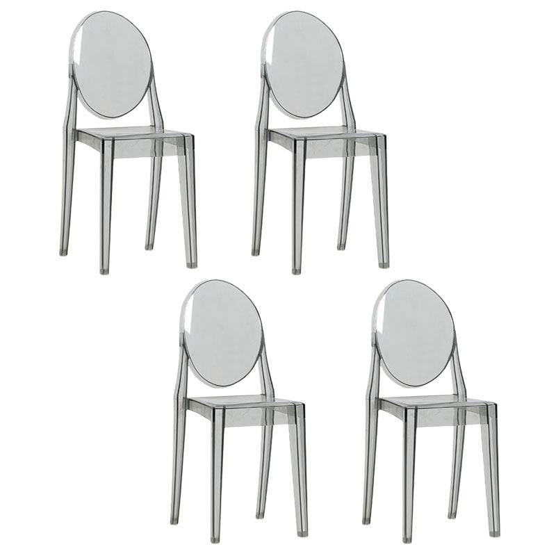 Scandinavian Design Stacking Plastic Dining Armless Chair Open Back Side Chair Smoke Gray 4 Piece Set Clearhalo ' kitchen&dining_furn' 'Dining Chairs' 'Dining Tables & Seating' 'dining_chair' 'furn' 'furn_dining_chair' 'Furniture' 'furniture_dining_chair' 'Kitchen & Dining Furniture' 'kitchen' 4600395