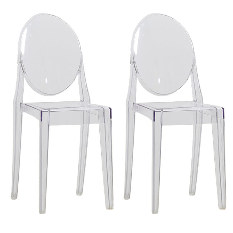 Scandinavian Design Stacking Plastic Dining Armless Chair Open Back Side Chair Clear 2 Piece Set Clearhalo ' kitchen&dining_furn' 'Dining Chairs' 'Dining Tables & Seating' 'dining_chair' 'furn' 'furn_dining_chair' 'Furniture' 'furniture_dining_chair' 'Kitchen & Dining Furniture' 'kitchen' 4600399
