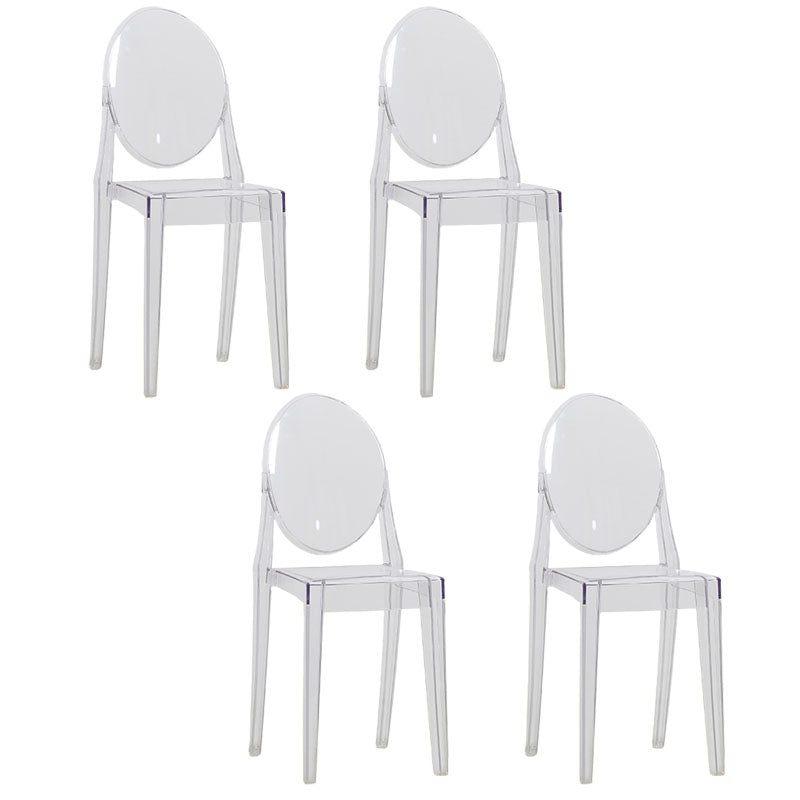 Scandinavian Design Stacking Plastic Dining Armless Chair Open Back Side Chair Clear 4 Piece Set Clearhalo ' kitchen&dining_furn' 'Dining Chairs' 'Dining Tables & Seating' 'dining_chair' 'furn' 'furn_dining_chair' 'Furniture' 'furniture_dining_chair' 'Kitchen & Dining Furniture' 'kitchen' 4600400
