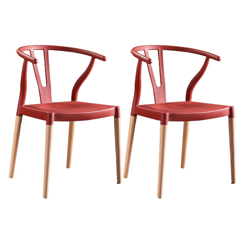 Modern Beech Wishbone Arm Chair Matte Finish Plastic Dining Chair Brick Red Set of 2 Clearhalo ' kitchen&dining_furn' 'Dining Chairs' 'Dining Tables & Seating' 'dining_chair' 'Furniture' 'furniture_dining_chair' 'Kitchen & Dining Furniture' 'kitchen' 4600543
