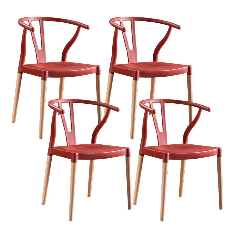 Modern Beech Wishbone Arm Chair Matte Finish Plastic Dining Chair Brick Red Set of 4 Clearhalo ' kitchen&dining_furn' 'Dining Chairs' 'Dining Tables & Seating' 'dining_chair' 'Furniture' 'furniture_dining_chair' 'Kitchen & Dining Furniture' 'kitchen' 4600545