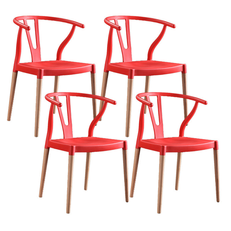Modern Beech Wishbone Arm Chair Matte Finish Plastic Dining Chair Red Set of 4 Clearhalo ' kitchen&dining_furn' 'Dining Chairs' 'Dining Tables & Seating' 'dining_chair' 'Furniture' 'furniture_dining_chair' 'Kitchen & Dining Furniture' 'kitchen' 4600551