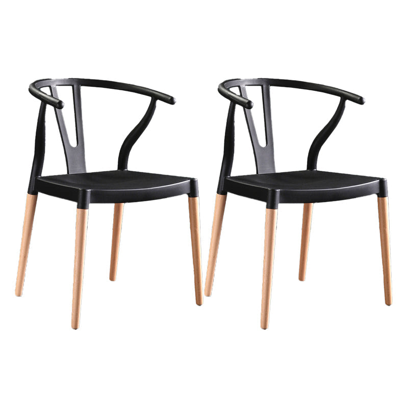 Modern Beech Wishbone Arm Chair Matte Finish Plastic Dining Chair Black Set of 2 Clearhalo ' kitchen&dining_furn' 'Dining Chairs' 'Dining Tables & Seating' 'dining_chair' 'Furniture' 'furniture_dining_chair' 'Kitchen & Dining Furniture' 'kitchen' 4600561