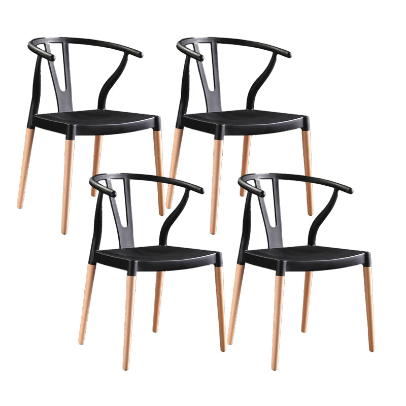 Modern Beech Wishbone Arm Chair Matte Finish Plastic Dining Chair Black Set of 4 Clearhalo ' kitchen&dining_furn' 'Dining Chairs' 'Dining Tables & Seating' 'dining_chair' 'Furniture' 'furniture_dining_chair' 'Kitchen & Dining Furniture' 'kitchen' 4600562