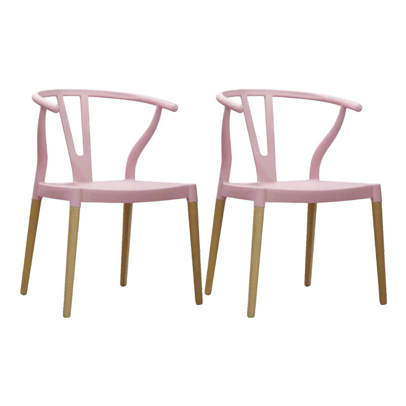 Modern Beech Wishbone Arm Chair Matte Finish Plastic Dining Chair Pink Set of 2 Clearhalo ' kitchen&dining_furn' 'Dining Chairs' 'Dining Tables & Seating' 'dining_chair' 'Furniture' 'furniture_dining_chair' 'Kitchen & Dining Furniture' 'kitchen' 4600570