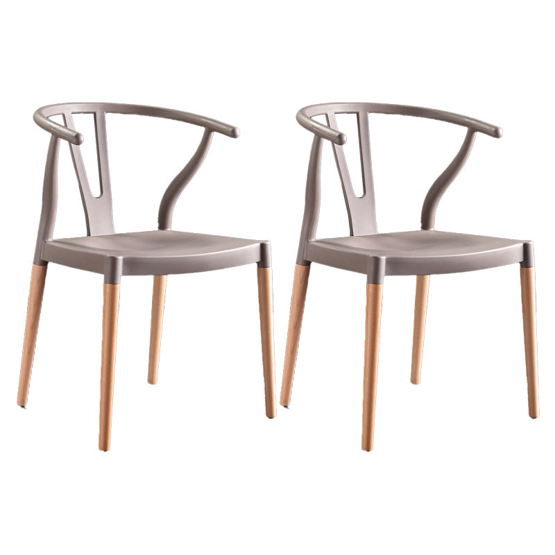 Modern Beech Wishbone Arm Chair Matte Finish Plastic Dining Chair Grey Set of 2 Clearhalo ' kitchen&dining_furn' 'Dining Chairs' 'Dining Tables & Seating' 'dining_chair' 'Furniture' 'furniture_dining_chair' 'Kitchen & Dining Furniture' 'kitchen' 4600573