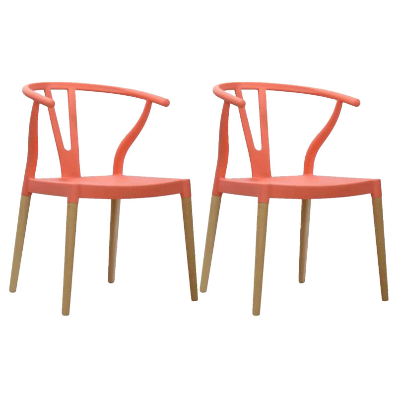 Modern Beech Wishbone Arm Chair Matte Finish Plastic Dining Chair Orange Red Set of 2 Clearhalo ' kitchen&dining_furn' 'Dining Chairs' 'Dining Tables & Seating' 'dining_chair' 'Furniture' 'furniture_dining_chair' 'Kitchen & Dining Furniture' 'kitchen' 4600576