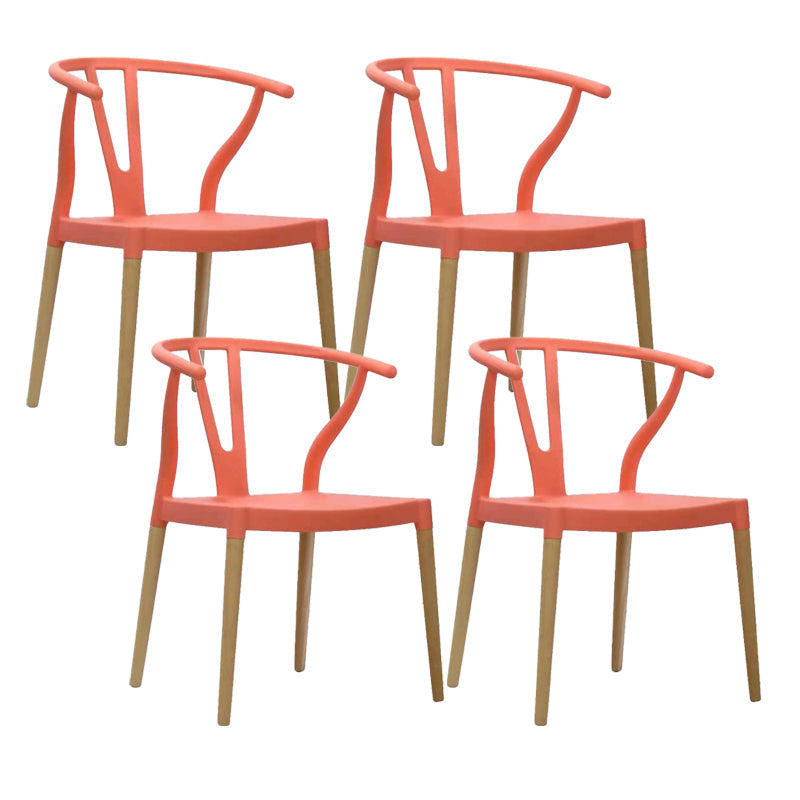 Modern Beech Wishbone Arm Chair Matte Finish Plastic Dining Chair Orange Red Set of 4 Clearhalo ' kitchen&dining_furn' 'Dining Chairs' 'Dining Tables & Seating' 'dining_chair' 'Furniture' 'furniture_dining_chair' 'Kitchen & Dining Furniture' 'kitchen' 4600577