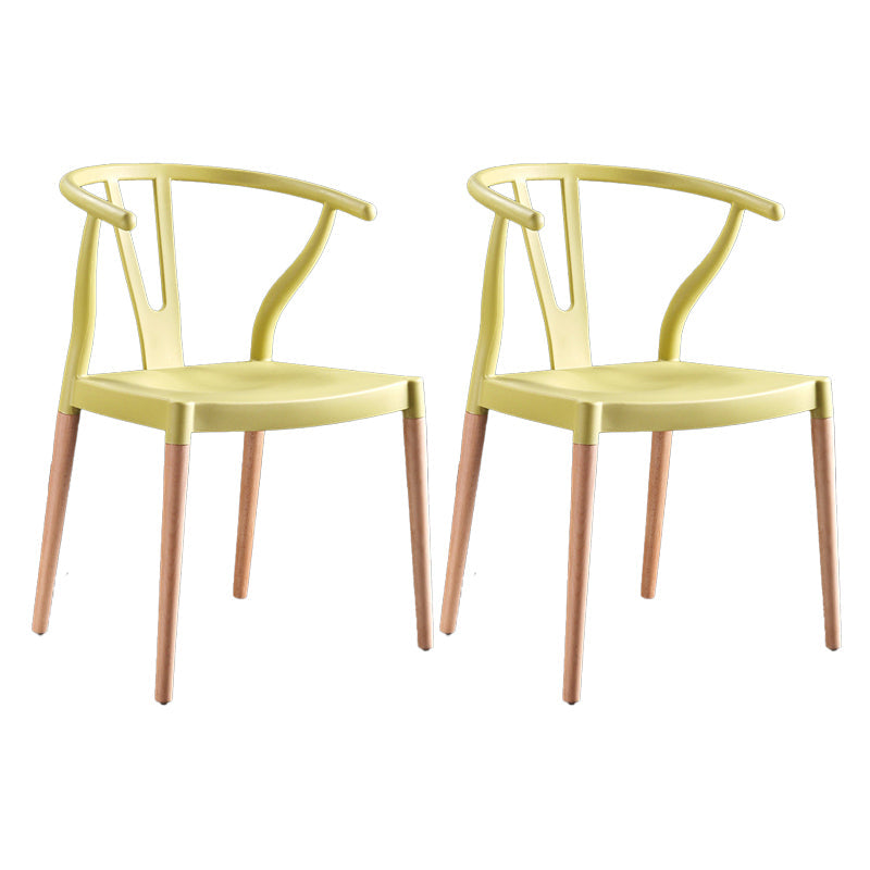 Modern Beech Wishbone Arm Chair Matte Finish Plastic Dining Chair Lemon Yellow Set of 2 Clearhalo ' kitchen&dining_furn' 'Dining Chairs' 'Dining Tables & Seating' 'dining_chair' 'Furniture' 'furniture_dining_chair' 'Kitchen & Dining Furniture' 'kitchen' 4600579