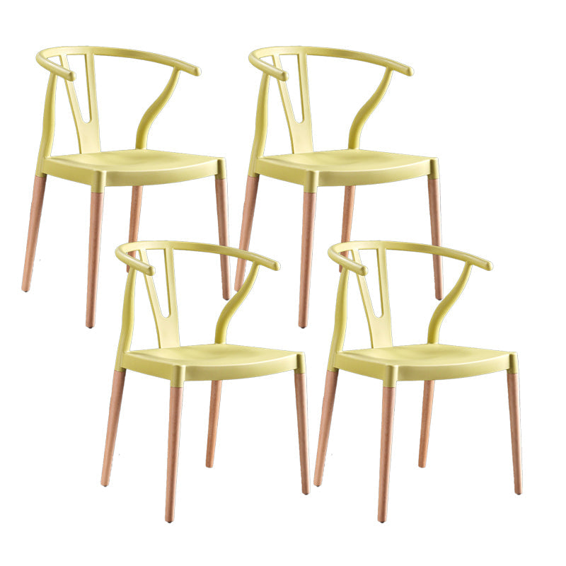 Modern Beech Wishbone Arm Chair Matte Finish Plastic Dining Chair Lemon Yellow Set of 4 Clearhalo ' kitchen&dining_furn' 'Dining Chairs' 'Dining Tables & Seating' 'dining_chair' 'Furniture' 'furniture_dining_chair' 'Kitchen & Dining Furniture' 'kitchen' 4600580