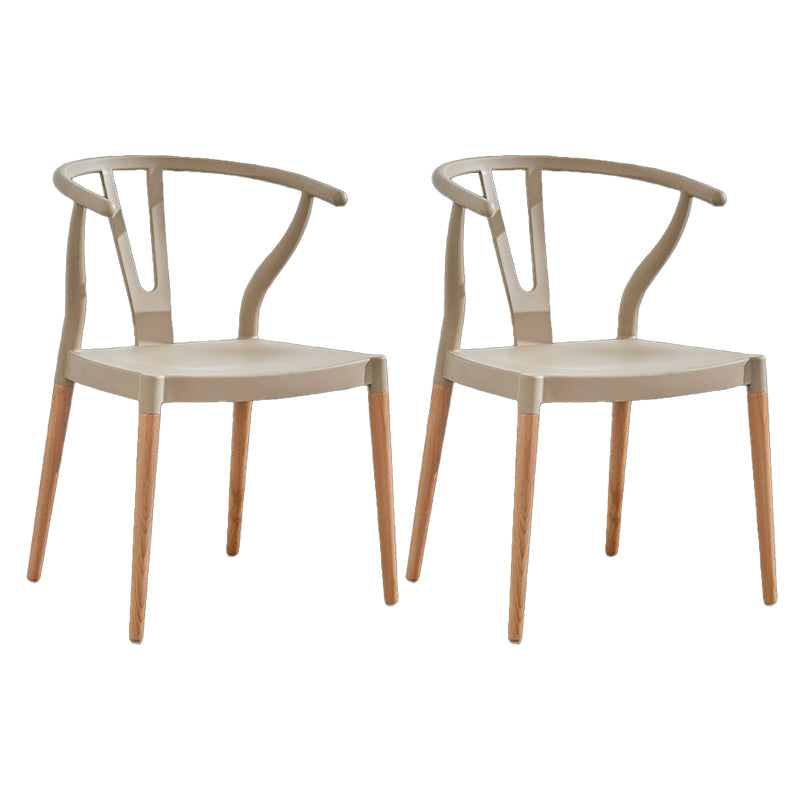 Modern Beech Wishbone Arm Chair Matte Finish Plastic Dining Chair Khaki Set of 2 Clearhalo ' kitchen&dining_furn' 'Dining Chairs' 'Dining Tables & Seating' 'dining_chair' 'Furniture' 'furniture_dining_chair' 'Kitchen & Dining Furniture' 'kitchen' 4600582