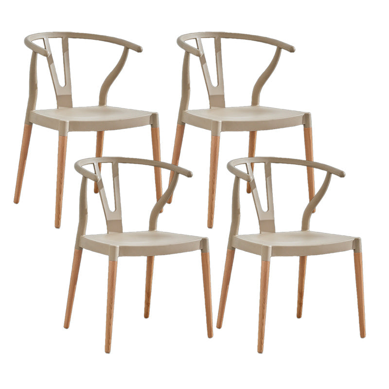 Modern Beech Wishbone Arm Chair Matte Finish Plastic Dining Chair Khaki Set of 4 Clearhalo ' kitchen&dining_furn' 'Dining Chairs' 'Dining Tables & Seating' 'dining_chair' 'Furniture' 'furniture_dining_chair' 'Kitchen & Dining Furniture' 'kitchen' 4600583