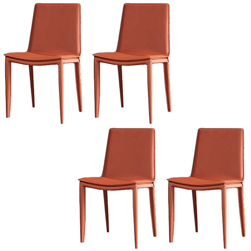 Contemporary Leather Dining Chair Armless Metal Dining Chairs for Restaurant Use Light Orange 4 Piece Set Clearhalo ' kitchen&dining_furn' 'Dining Chairs' 'Dining Tables & Seating' 'dining_chair' 'furn' 'furn_dining_chair' 'Furniture' 'furniture_dining_chair' 'Kitchen & Dining Furniture' 'kitchen' 4600631