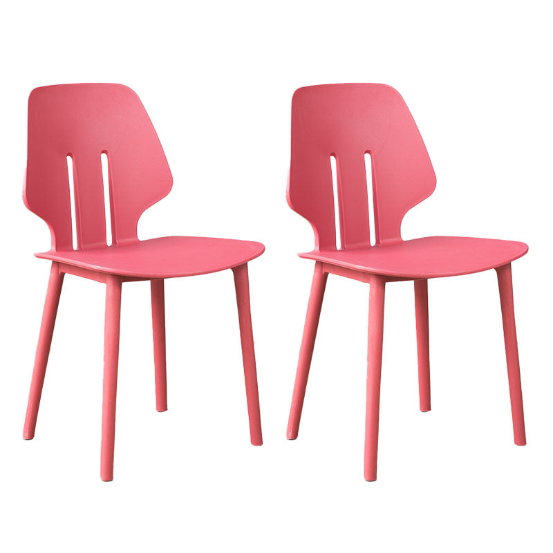Scandinavian Colorful Plastic Dining Armless Chair Solid Back Chair Red 2 Piece Set Clearhalo ' kitchen&dining_furn' 'Dining Chairs' 'Dining Tables & Seating' 'dining_chair' 'furn' 'furn_dining_chair' 'Furniture' 'furniture_dining_chair' 'Kitchen & Dining Furniture' 'kitchen' 4600637
