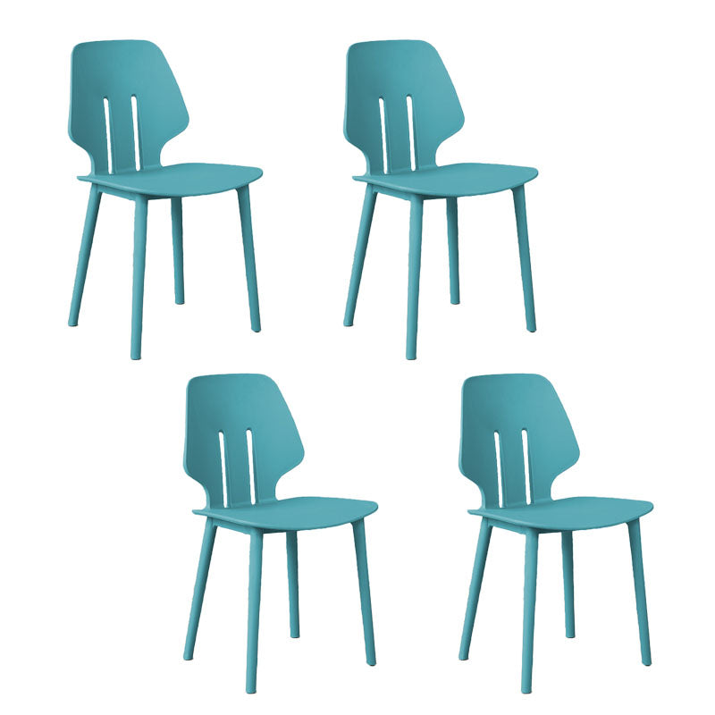 Scandinavian Colorful Plastic Dining Armless Chair Solid Back Chair Blue 4 Piece Set Clearhalo ' kitchen&dining_furn' 'Dining Chairs' 'Dining Tables & Seating' 'dining_chair' 'furn' 'furn_dining_chair' 'Furniture' 'furniture_dining_chair' 'Kitchen & Dining Furniture' 'kitchen' 4600651