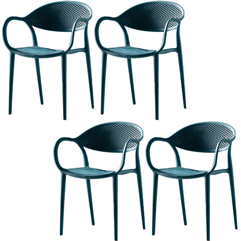 Contemporary Chairs Dining Arm Open Back Plastic Side Chair for Kitchen Blue 4 Piece Set Clearhalo ' kitchen&dining_furn' 'Dining Chairs' 'Dining Tables & Seating' 'dining_chair' 'furn' 'furn_dining_chair' 'Furniture' 'furniture_dining_chair' 'Kitchen & Dining Furniture' 'kitchen' 4600752