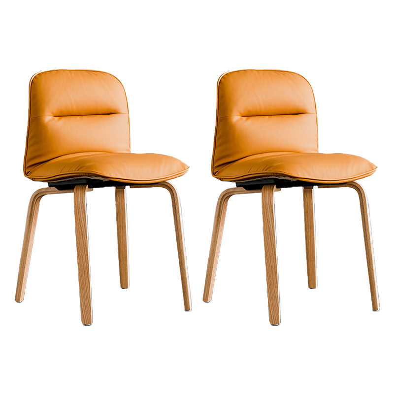 Scandinavian Faux Leather Dining Chairs Armless Solid Back Chair Brown 2 Piece Set Clearhalo ' kitchen&dining_furn' 'Dining Chairs' 'Dining Tables & Seating' 'dining_chair' 'furn' 'furn_dining_chair' 'Furniture' 'furniture_dining_chair' 'Kitchen & Dining Furniture' 'kitchen' 4600833