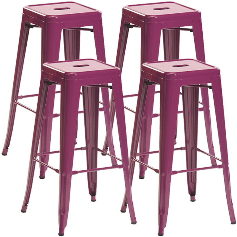 Industrial Style Metal Bar-stool Square Iron Seat Counter Stool for Kitchen Bar Purple Backless 4 Piece Set Clearhalo 'Bar Furniture' 'Bar Stools' 'bar_stools' 'furn' 'furn_bar_stools' 'furniture_bar_stools' 'Kitchen & Dining Furniture' 'kitchen&dining_furn' 'kitchen' 'kitchen_furn' Furniture' 4603041
