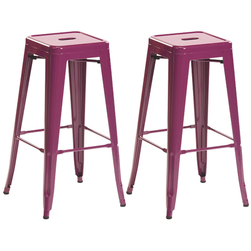 Industrial Style Metal Bar-stool Square Iron Seat Counter Stool for Kitchen Bar Purple Backless 2 Piece Set Clearhalo 'Bar Furniture' 'Bar Stools' 'bar_stools' 'furn' 'furn_bar_stools' 'furniture_bar_stools' 'Kitchen & Dining Furniture' 'kitchen&dining_furn' 'kitchen' 'kitchen_furn' Furniture' 4603043