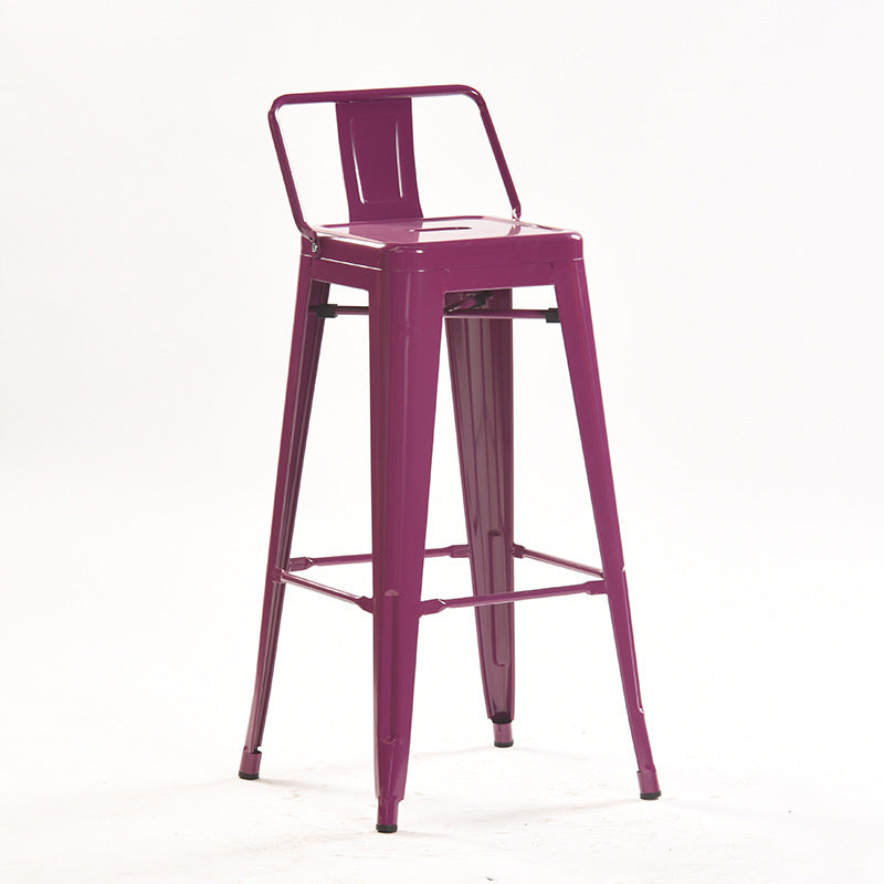 Industrial Style Metal Bar-stool Square Iron Seat Counter Stool for Kitchen Bar Purple With Back 1 Piece Clearhalo 'Bar Furniture' 'Bar Stools' 'bar_stools' 'furn' 'furn_bar_stools' 'furniture_bar_stools' 'Kitchen & Dining Furniture' 'kitchen&dining_furn' 'kitchen' 'kitchen_furn' Furniture' 4603045
