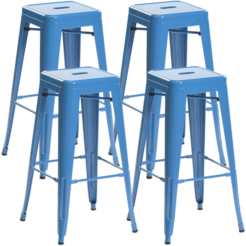 Industrial Style Metal Bar-stool Square Iron Seat Counter Stool for Kitchen Bar Blue Backless 4 Piece Set Clearhalo 'Bar Furniture' 'Bar Stools' 'bar_stools' 'furn' 'furn_bar_stools' 'furniture_bar_stools' 'Kitchen & Dining Furniture' 'kitchen&dining_furn' 'kitchen' 'kitchen_furn' Furniture' 4603053