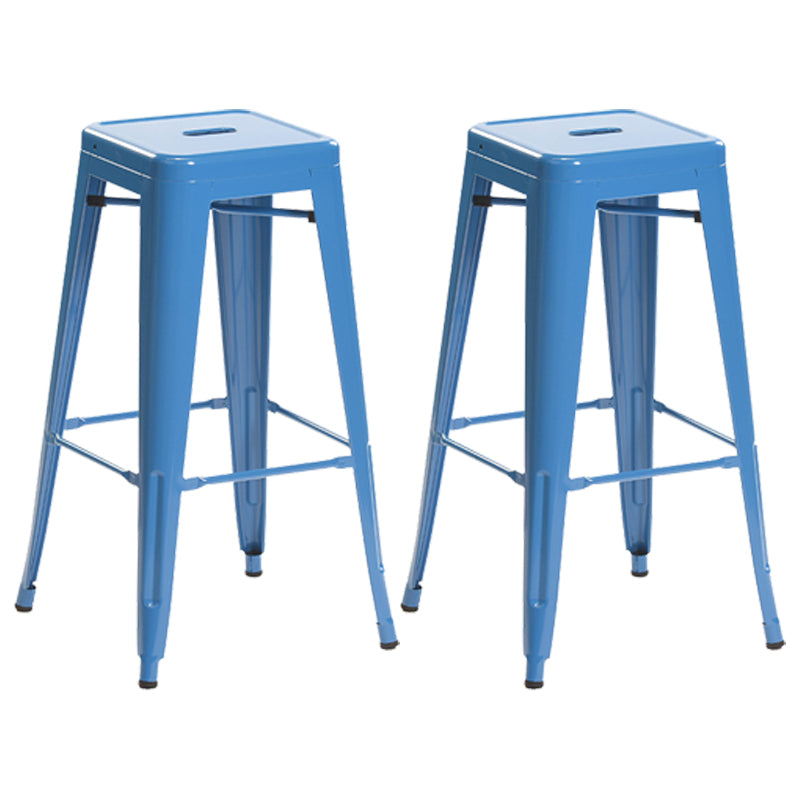 Industrial Style Metal Bar-stool Square Iron Seat Counter Stool for Kitchen Bar Blue Backless 2 Piece Set Clearhalo 'Bar Furniture' 'Bar Stools' 'bar_stools' 'furn' 'furn_bar_stools' 'furniture_bar_stools' 'Kitchen & Dining Furniture' 'kitchen&dining_furn' 'kitchen' 'kitchen_furn' Furniture' 4603055